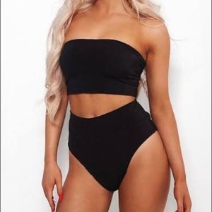 High waisted black bandeau bikini